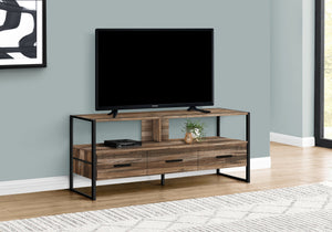 Monarch Specialties I 2619 Meuble Tv, 48 Pouces, Console, Centre De Divertissement Média, Tiroirs De Rangement, Salon, Chambre À Coucher, Stratifié, Métal, Brun, Noir, Contemporain, Moderne - Simple Boutique