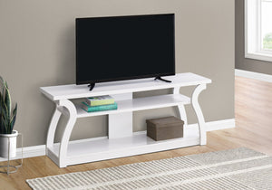 Monarch Specialties I 2665 Meuble Tv, 60 Pouces, Console, Centre De Divertissement Média, Étagères De Rangement, Salon, Chambre À Coucher, Stratifié, Blanc, Contemporain, Moderne - Simple Boutique