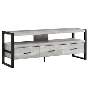 Monarch Specialties I 2821 Meuble Tv, 60 Pouces, Console, Centre De Divertissement Média, Tiroirs De Rangement, Salon, Chambre À Coucher, Métal, Stratifié, Gris, Noir, Contemporain, Moderne - Simple Boutique