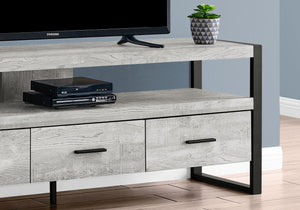 Monarch Specialties I 2821 Meuble Tv, 60 Pouces, Console, Centre De Divertissement Média, Tiroirs De Rangement, Salon, Chambre À Coucher, Métal, Stratifié, Gris, Noir, Contemporain, Moderne - Simple Boutique
