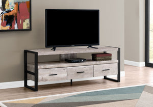 Monarch Specialties I 2822 Meuble Tv, 60 Pouces, Console, Centre De Divertissement Média, Tiroirs De Rangement, Salon, Chambre À Coucher, Métal, Stratifié, Beige, Noir, Contemporain, Moderne - Simple Boutique