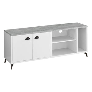 Monarch Specialties I 2841 Meuble Tv, 60 Pouces, Console, Centre De Divertissement Média, Unite De Rangement, Salon, Chambre À Coucher, Stratifié, Métal, Gris, Blanc, Contemporain, Moderne - Simple Boutique