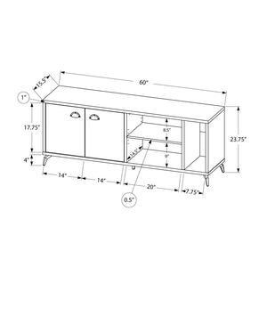 Monarch Specialties I 2841 Meuble Tv, 60 Pouces, Console, Centre De Divertissement Média, Unite De Rangement, Salon, Chambre À Coucher, Stratifié, Métal, Gris, Blanc, Contemporain, Moderne - Simple Boutique