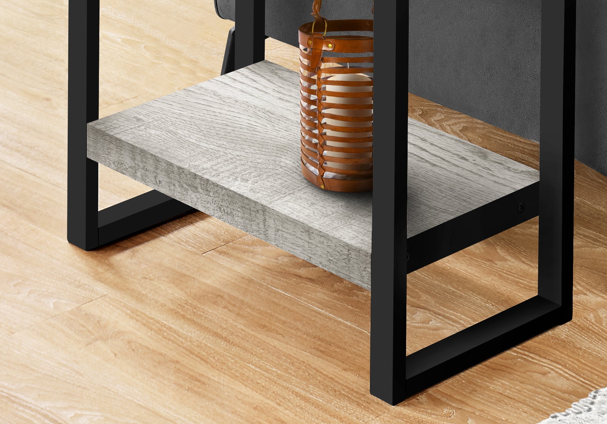 Monarch Specialties I 2857 Table D'appoint, Côté, Bout, Table De Nuit, Lampe, Salon, Chambre À Coucher, Métal, Stratifié, Gris, Noir, Contemporain, Moderne - Simple Boutique