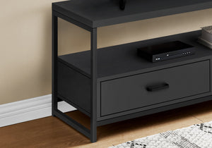 Monarch Specialties I 2870 Meuble Tv, 48 Pouces, Console, Centre De Divertissement Média, Tiroirs De Rangement, Salon, Chambre À Coucher, Stratifié, Métal, Noir, Contemporain, Moderne - Simple Boutique