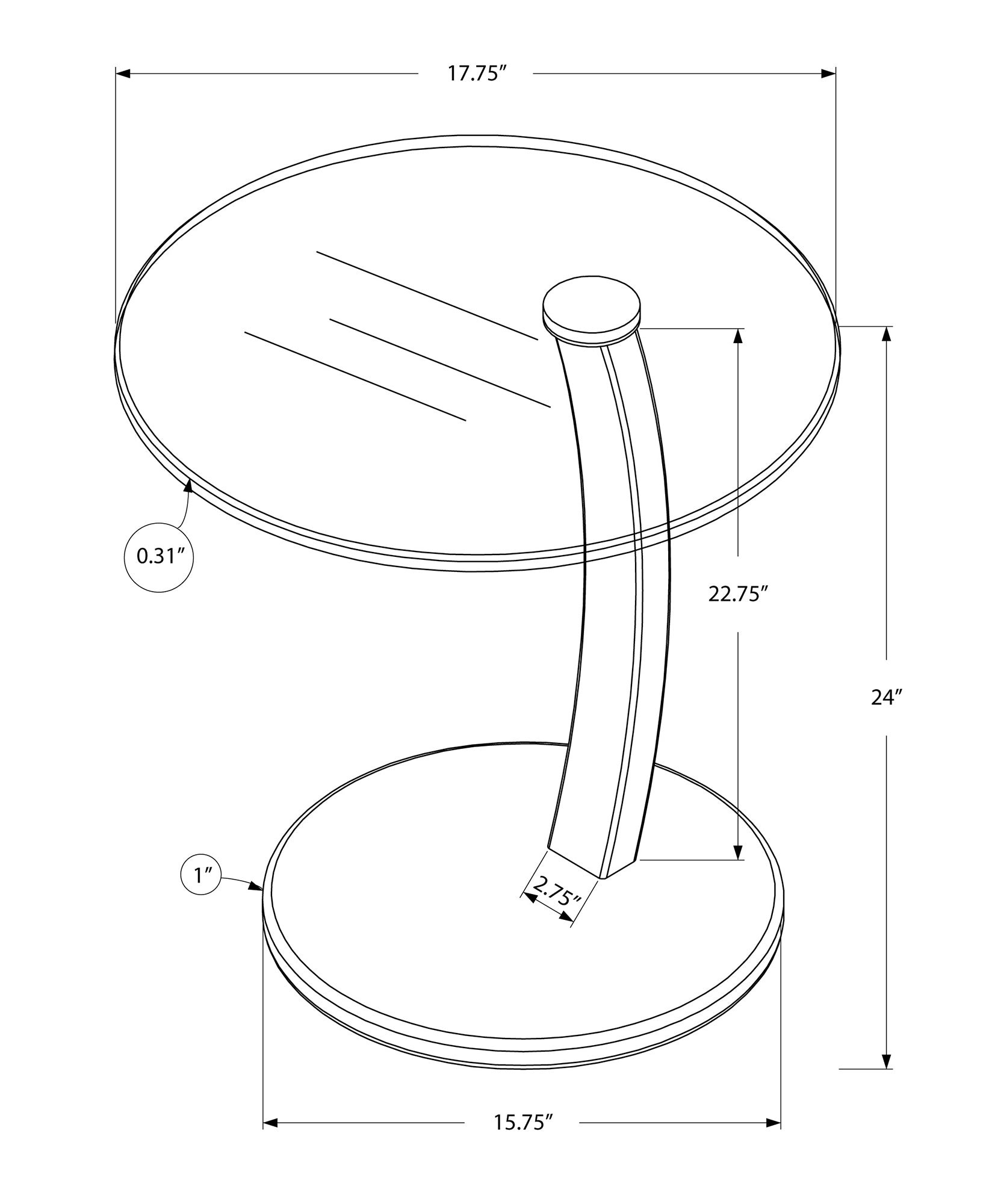 Monarch Specialties I 3001 Table D'appoint, En Forme De C, Bout, Côté, Collation, Salon, Chambre À Coucher, Stratifié, Verre Trempé, Brun, Dégager, Contemporain, Moderne - Simple Boutique