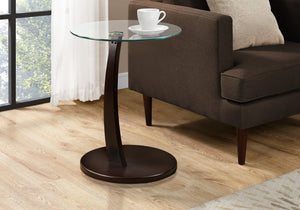 Monarch Specialties I 3001 Table D'appoint, En Forme De C, Bout, Côté, Collation, Salon, Chambre À Coucher, Stratifié, Verre Trempé, Brun, Dégager, Contemporain, Moderne - Simple Boutique
