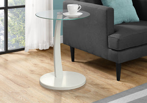 Monarch Specialties I 3017 Table D'appoint, En Forme De C, Bout, Côté, Collation, Salon, Chambre À Coucher, Stratifié, Verre Trempé, Blanc, Dégager, Contemporain, Moderne - Simple Boutique