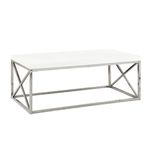 Monarch Specialties I 3028 Table A Café, Accent, Cocktail, Rectangulaire, Salon, 44"l, Métal, Stratifié, Blanc Lustré, Chrome, Contemporain, Moderne - Simple Boutique