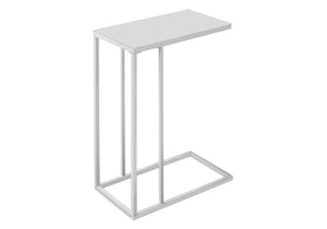 Monarch Specialties I 3037 Table D'appoint, En Forme De C, Bout, Côté, Collation, Salon, Chambre À Coucher, Métal, Verre Trempé, Blanc, Contemporain, Moderne - Simple Boutique