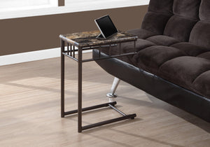 Monarch Specialties I 3043 Table D'appoint, En Forme De C, Bout, Côté, Collation, Salon, Chambre À Coucher, Métal, Stratifié, D'aspect Marbre Brun, Contemporain, Moderne - Simple Boutique