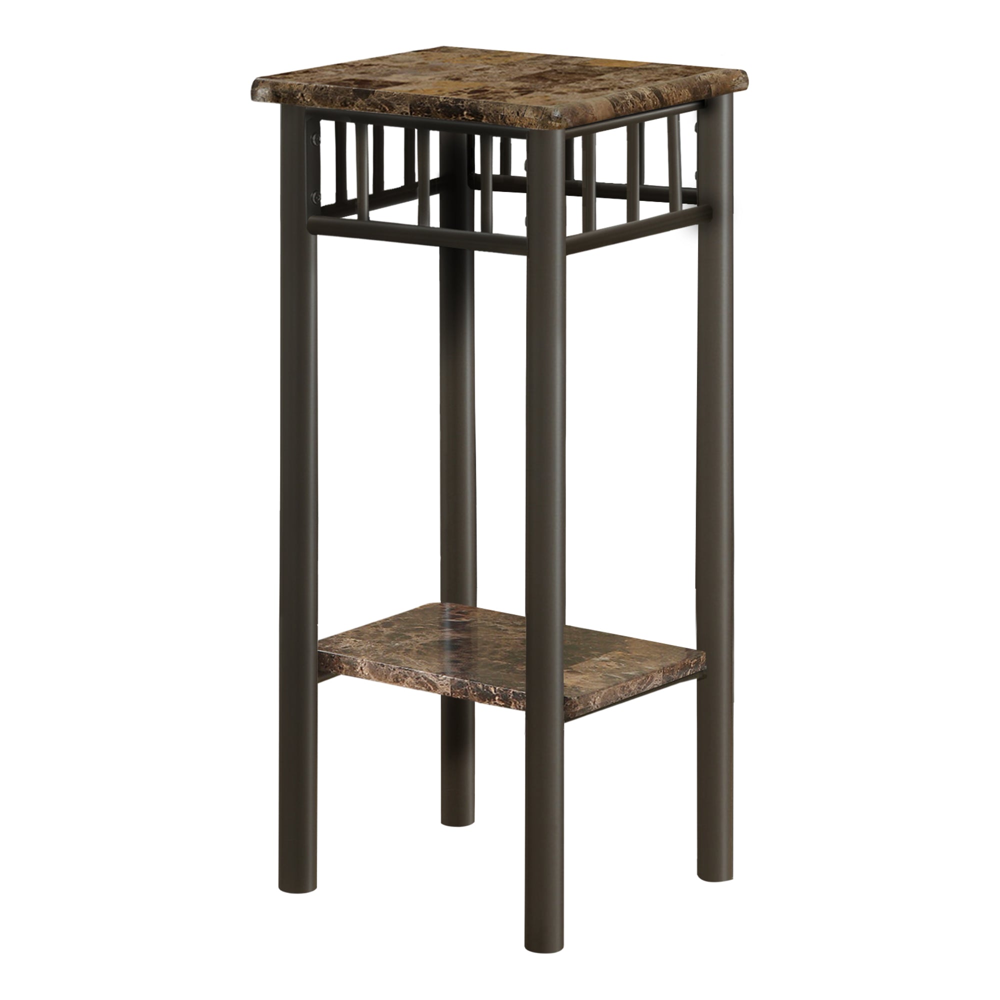 Monarch Specialties I 3044 Table D'appoint, Côté, Bout, Support Pour Plantes, Carré, Salon, Chambre À Coucher, Métal, Stratifié, D'aspect Marbre Brun, Transitionnel - Simple Boutique
