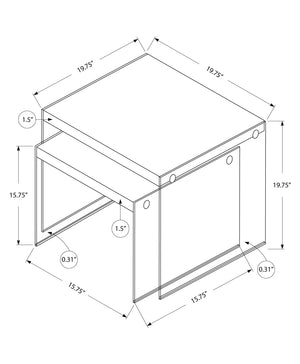 Monarch Specialties I 3053 Tables Gigognes, Lot De 2, Côté, Bout, Accent, Salon, Chambre À Coucher, Verre Trempé, Stratifié, Brun, Dégager, Contemporain, Moderne - Simple Boutique