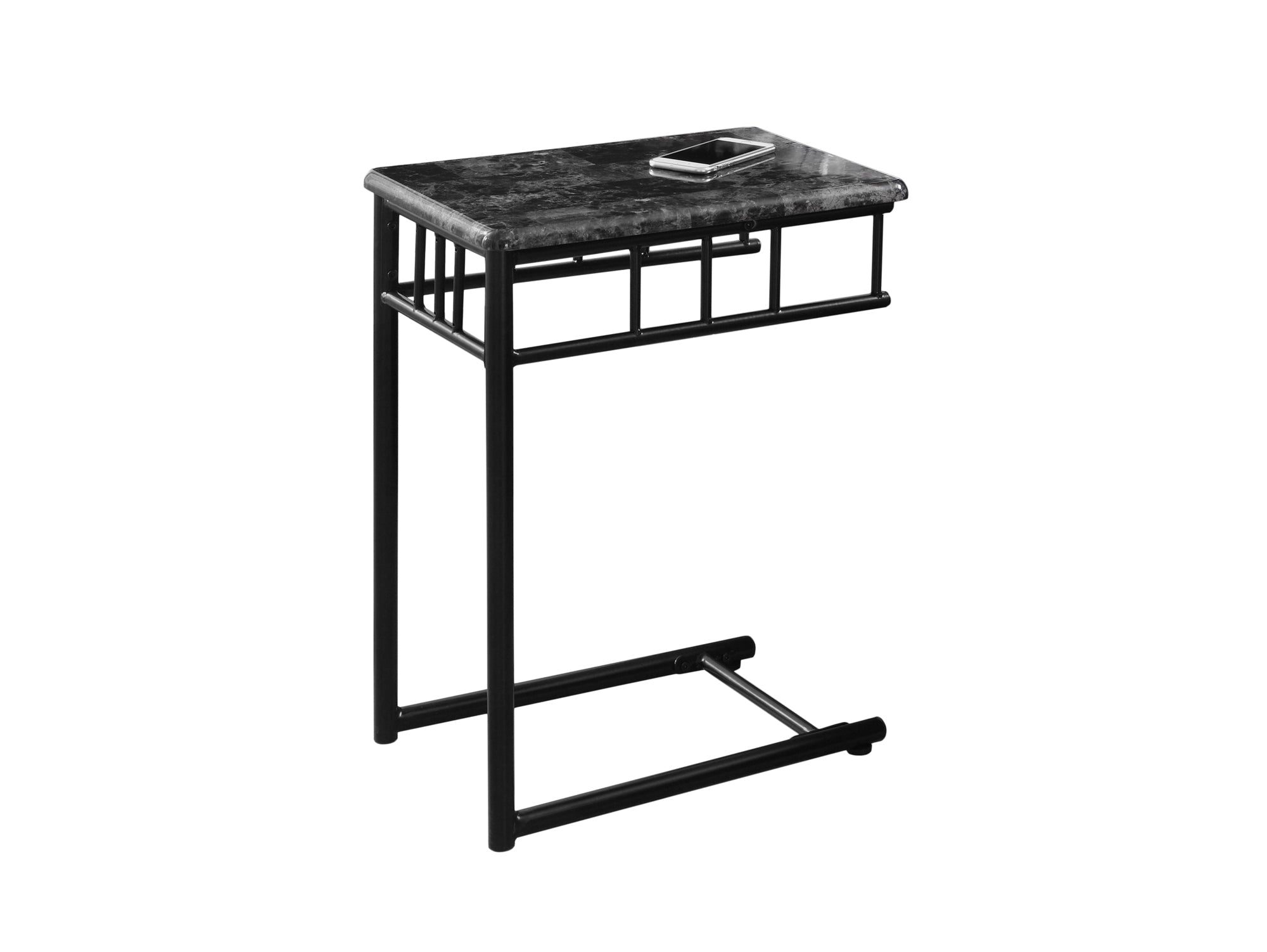 Monarch Specialties I 3063 Table D'appoint, En Forme De C, Bout, Côté, Collation, Salon, Chambre À Coucher, Métal, Stratifié, Aspect Marbre Gris, Noir, Transitionnel - Simple Boutique