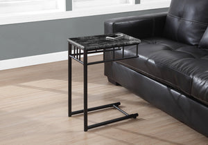 Monarch Specialties I 3063 Table D'appoint, En Forme De C, Bout, Côté, Collation, Salon, Chambre À Coucher, Métal, Stratifié, Aspect Marbre Gris, Noir, Transitionnel - Simple Boutique