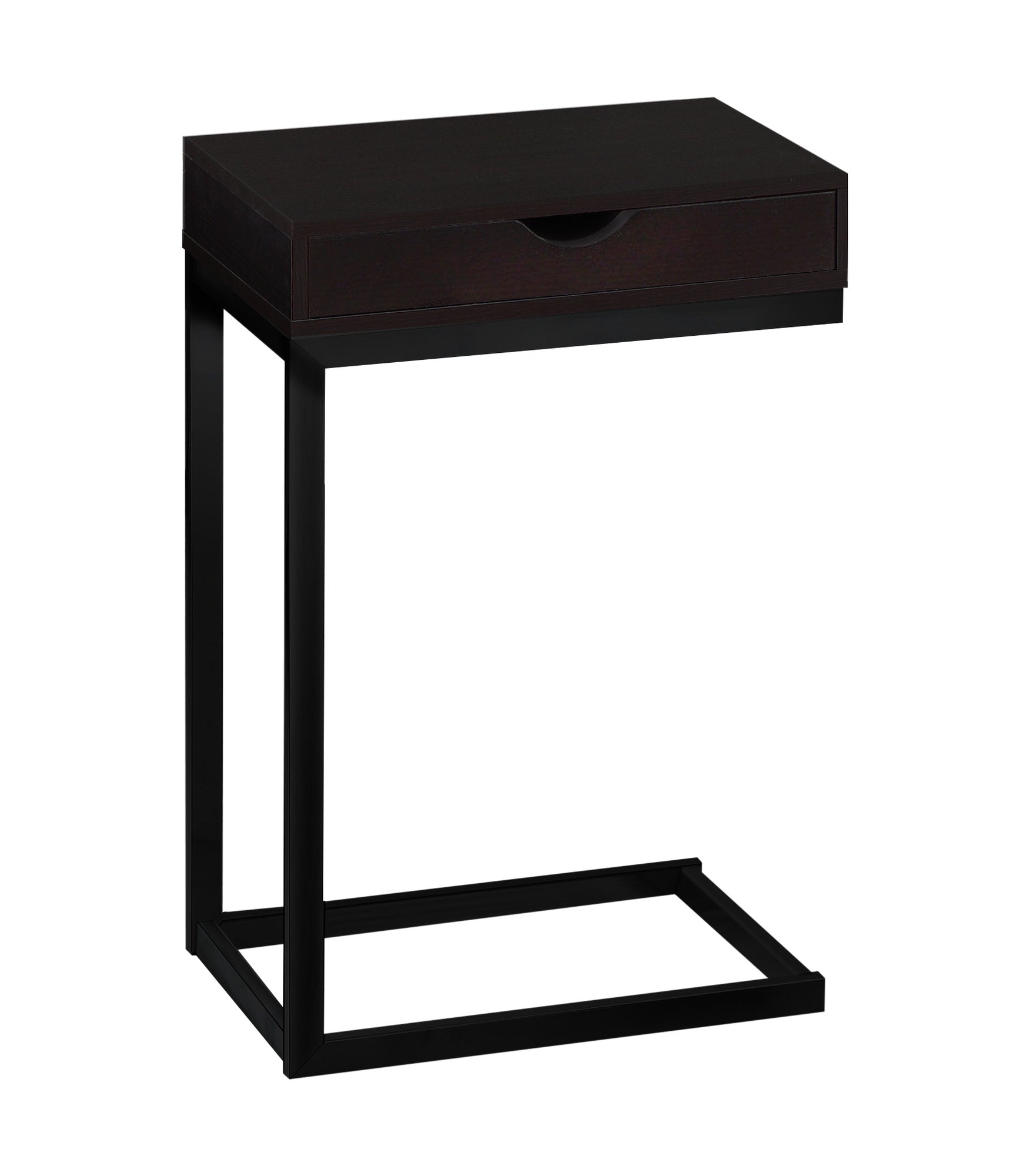 Monarch Specialties I 3069 Table D'appoint, En Forme De C, Bout, Côté, Collation, Tiroir De Rangement, Salon, Chambre À Coucher, Métal, Stratifié, Brun, Noir, Contemporain, Moderne - Simple Boutique