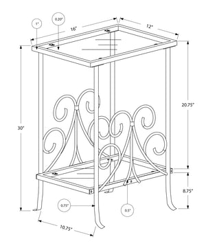 Monarch Specialties I 3158 Table D'appoint, Côté, Bout, Table De Nuit, Lampe, Salon, Chambre À Coucher, Métal, Verre Trempé, Gris, Transitionnel - Simple Boutique