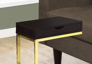 Monarch Specialties I 3236 Table D'appoint, En Forme De C, Bout, Côté, Collation, Tiroir De Rangement, Salon, Chambre À Coucher, Métal, Stratifié, Brun, Or, Contemporain, Moderne - Simple Boutique