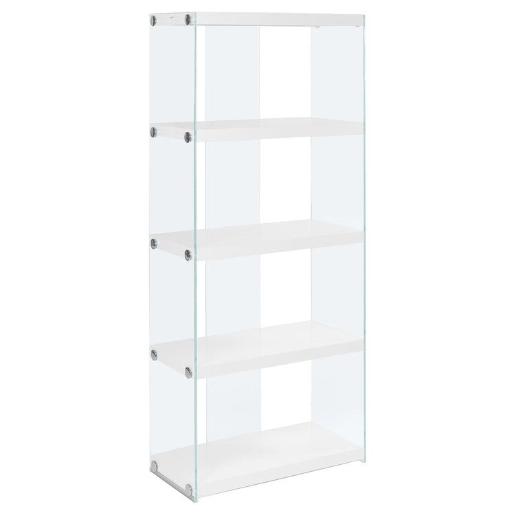 Monarch Specialties I 3289 Étagère À Livres, Étagère, Étagère, 5 Niveaux, 60"h, Bureau, Chambre À Coucher, Verre Trempé, Stratifié, Blanc Lustré, Dégager, Contemporain, Moderne - Simple Boutique