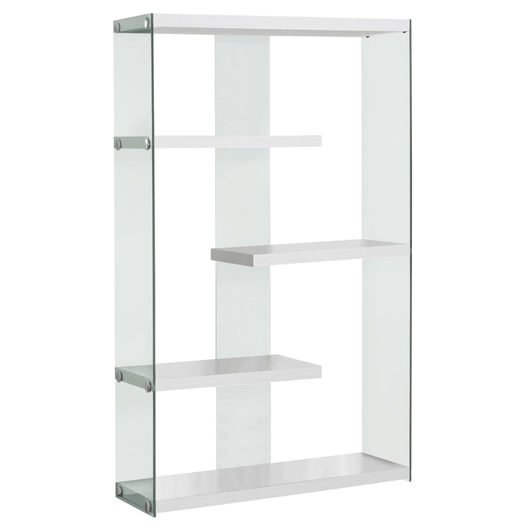 Monarch Specialties I 3290 Étagère À Livres, Étagère, Étagère, 5 Niveaux, 60"h, Bureau, Chambre À Coucher, Verre Trempé, Stratifié, Blanc Lustré, Dégager, Contemporain, Moderne - Simple Boutique