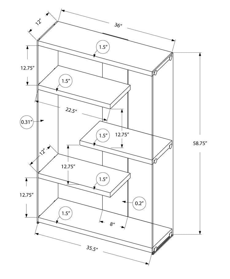 Monarch Specialties I 3290 Étagère À Livres, Étagère, Étagère, 5 Niveaux, 60"h, Bureau, Chambre À Coucher, Verre Trempé, Stratifié, Blanc Lustré, Dégager, Contemporain, Moderne - Simple Boutique
