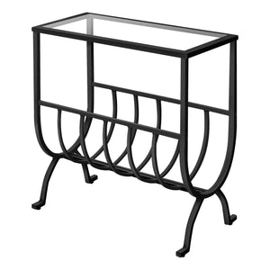 Monarch Specialties I 3308 Table D'appoint, Côté, Bout, Magazine, Table De Nuit, Étroit, Salon, Chambre À Coucher, Métal, Verre Trempé, Noir, Dégager, Transitionnel - Simple Boutique