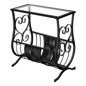 Monarch Specialties I 3314 Table D'appoint, Côté, Bout, Magazine, Table De Nuit, Étroit, Salon, Chambre À Coucher, Métal, Verre Trempé, Noir, Dégager, Traditionnel - Simple Boutique