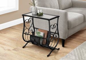 Monarch Specialties I 3314 Table D'appoint, Côté, Bout, Magazine, Table De Nuit, Étroit, Salon, Chambre À Coucher, Métal, Verre Trempé, Noir, Dégager, Traditionnel - Simple Boutique