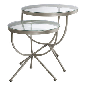 Monarch Specialties I 3322 Tables Gigognes, Lot De 2, Côté, Bout, Accent, Salon, Chambre À Coucher, Métal, Verre Trempé, Gris, Dégager, Contemporain, Moderne - Simple Boutique