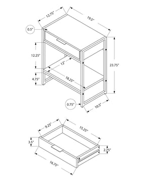 Monarch Specialties I 3484 Table D'appoint, Côté, Bout, Table De Nuit, Lampe, Tiroir De Rangement, Salon, Chambre À Coucher, Métal, Stratifié, Gris, Chrome, Contemporain, Moderne - Simple Boutique