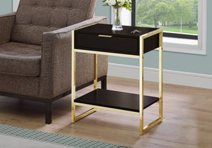 Monarch Specialties I 3486 Table D'appoint, Côté, Bout, Table De Nuit, Lampe, Tiroir De Rangement, Salon, Chambre À Coucher, Métal, Stratifié, Brun, Or, Contemporain, Moderne - Simple Boutique