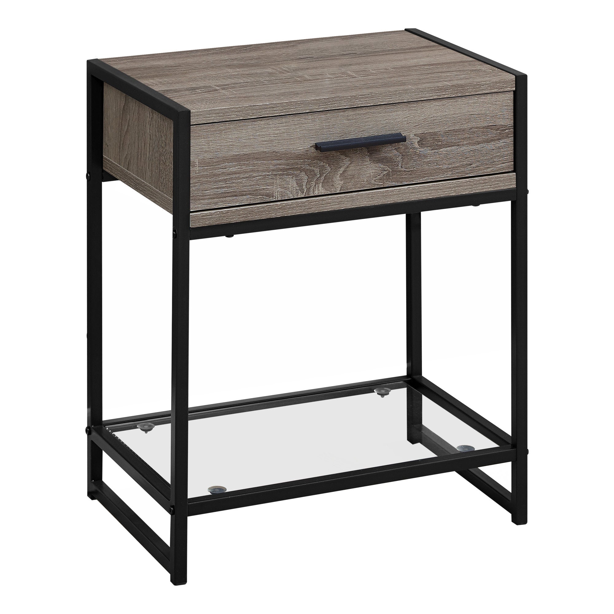 Monarch Specialties I 3501 Table D'appoint, Côté, Bout, Table De Nuit, Lampe, Tiroir De Rangement, Salon, Chambre À Coucher, Métal, Stratifié, Verre Trempé, Brun, Noir, Contemporain, Moderne - Simple Boutique