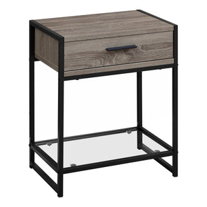 Monarch Specialties I 3501 Table D'appoint, Côté, Bout, Table De Nuit, Lampe, Tiroir De Rangement, Salon, Chambre À Coucher, Métal, Stratifié, Verre Trempé, Brun, Noir, Contemporain, Moderne - Simple Boutique