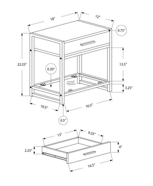 Monarch Specialties I 3501 Table D'appoint, Côté, Bout, Table De Nuit, Lampe, Tiroir De Rangement, Salon, Chambre À Coucher, Métal, Stratifié, Verre Trempé, Brun, Noir, Contemporain, Moderne - Simple Boutique