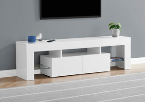 Monarch Specialties I 3548 Meuble Tv, 63 Pouces, Console, Centre De Divertissement Média, Unite De Rangement, Salon, Chambre À Coucher, Stratifié, Blanc Lustré, Dégager, Contemporain, Moderne - Simple Boutique