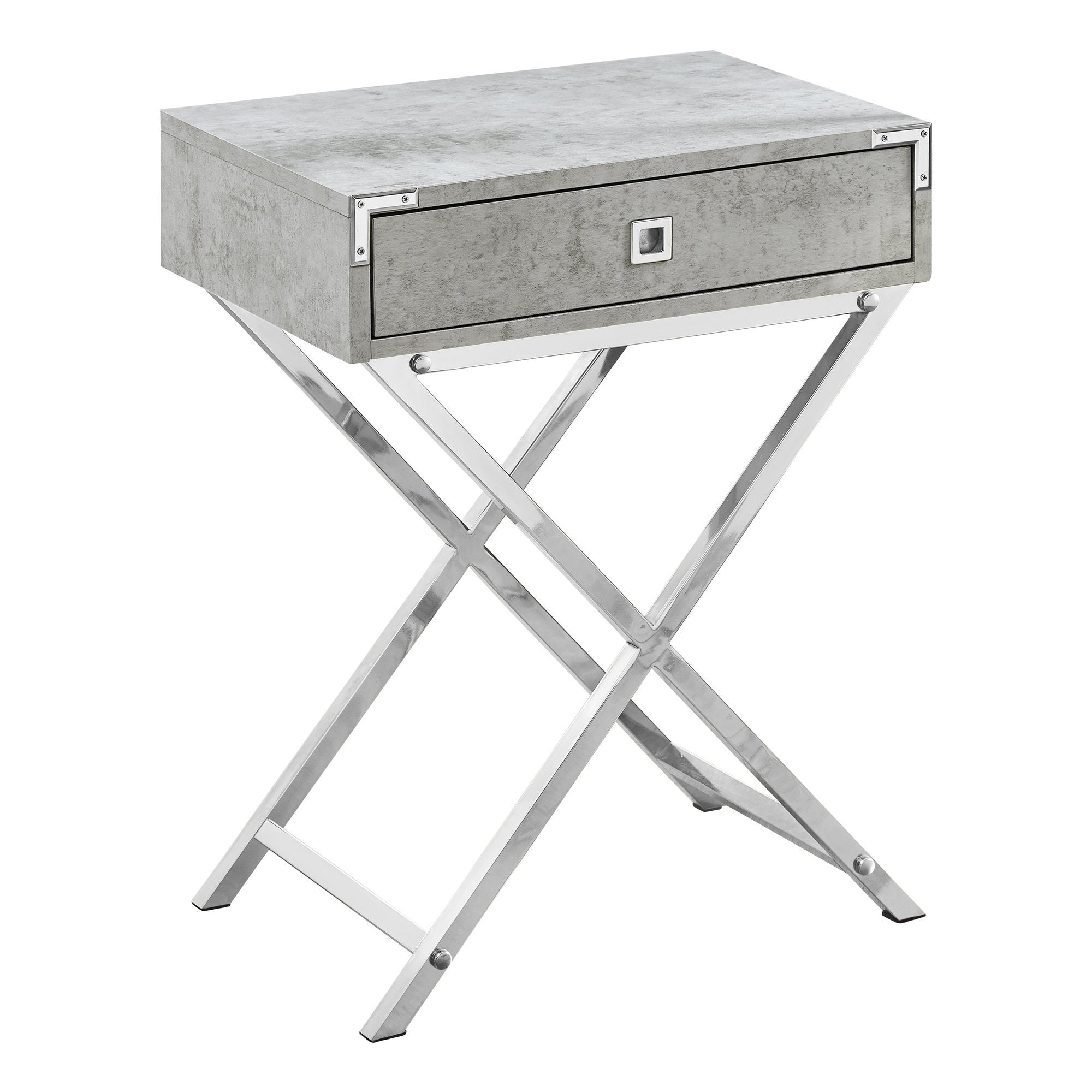 Monarch Specialties I 3551 Table D'appoint - 24"H / Gris Cimente / Métal Chrome - Simple Boutique