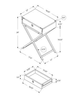 Monarch Specialties I 3551 Table D'appoint - 24"H / Gris Cimente / Métal Chrome - Simple Boutique