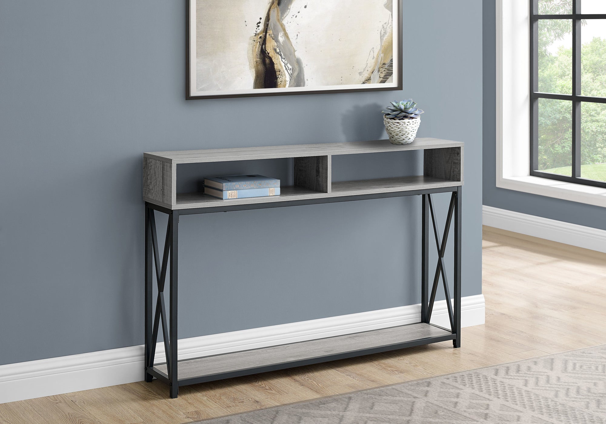 Monarch Specialties I 3572 Table D'appoint, Console, Entrée, Étroit, Sofa, Salon, Chambre À Coucher, Métal, Stratifié, Gris, Noir, Contemporain, Moderne - Simple Boutique