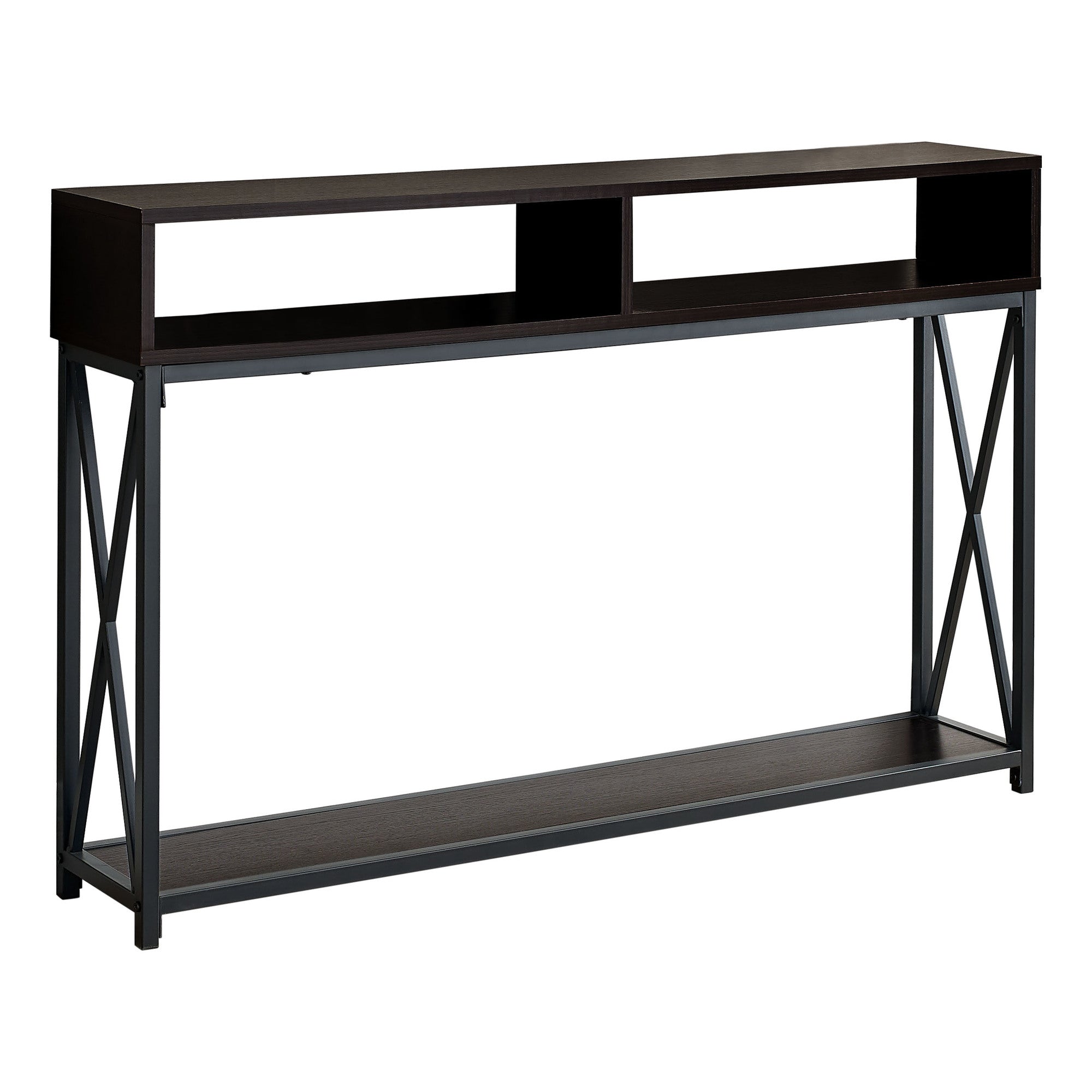 Monarch Specialties I 3574 Table D'appoint, Console, Entrée, Étroit, Sofa, Salon, Chambre À Coucher, Métal, Stratifié, Brun, Noir, Contemporain, Moderne - Simple Boutique