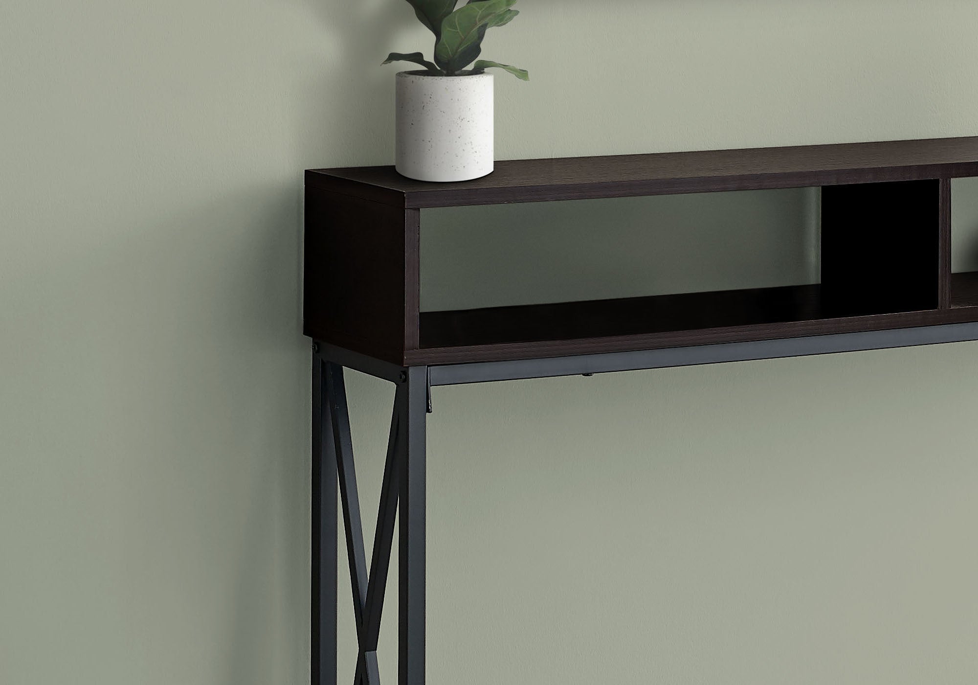 Monarch Specialties I 3574 Table D'appoint, Console, Entrée, Étroit, Sofa, Salon, Chambre À Coucher, Métal, Stratifié, Brun, Noir, Contemporain, Moderne - Simple Boutique