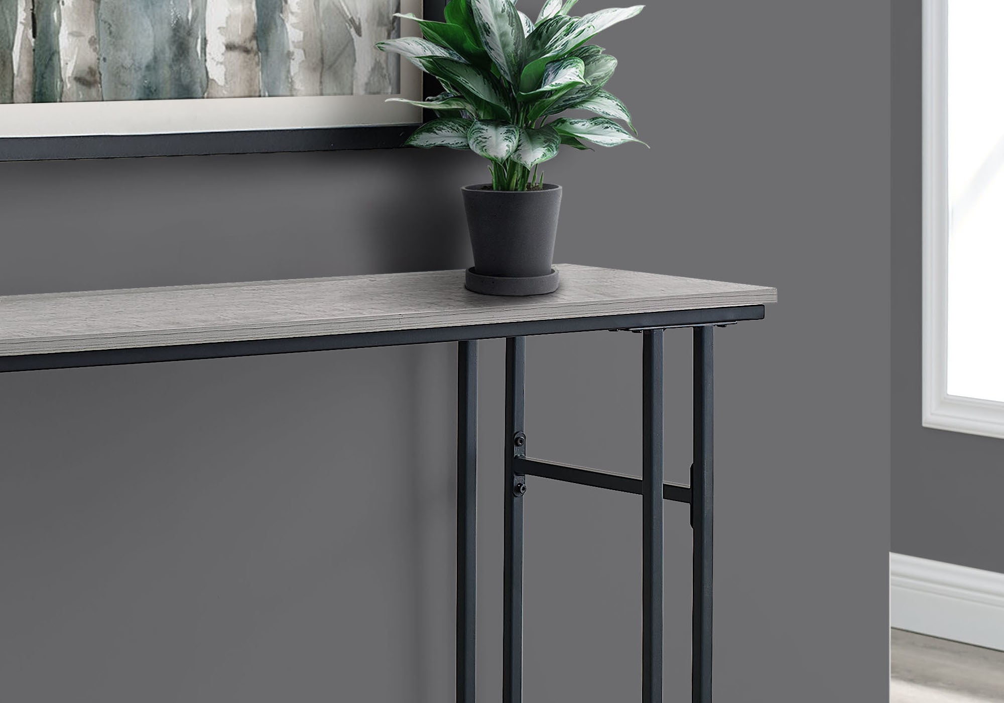 Monarch Specialties I 3576 Table D'appoint, Console, Entrée, Étroit, Sofa, Salon, Chambre À Coucher, Métal, Stratifié, Gris, Noir, Contemporain, Moderne - Simple Boutique
