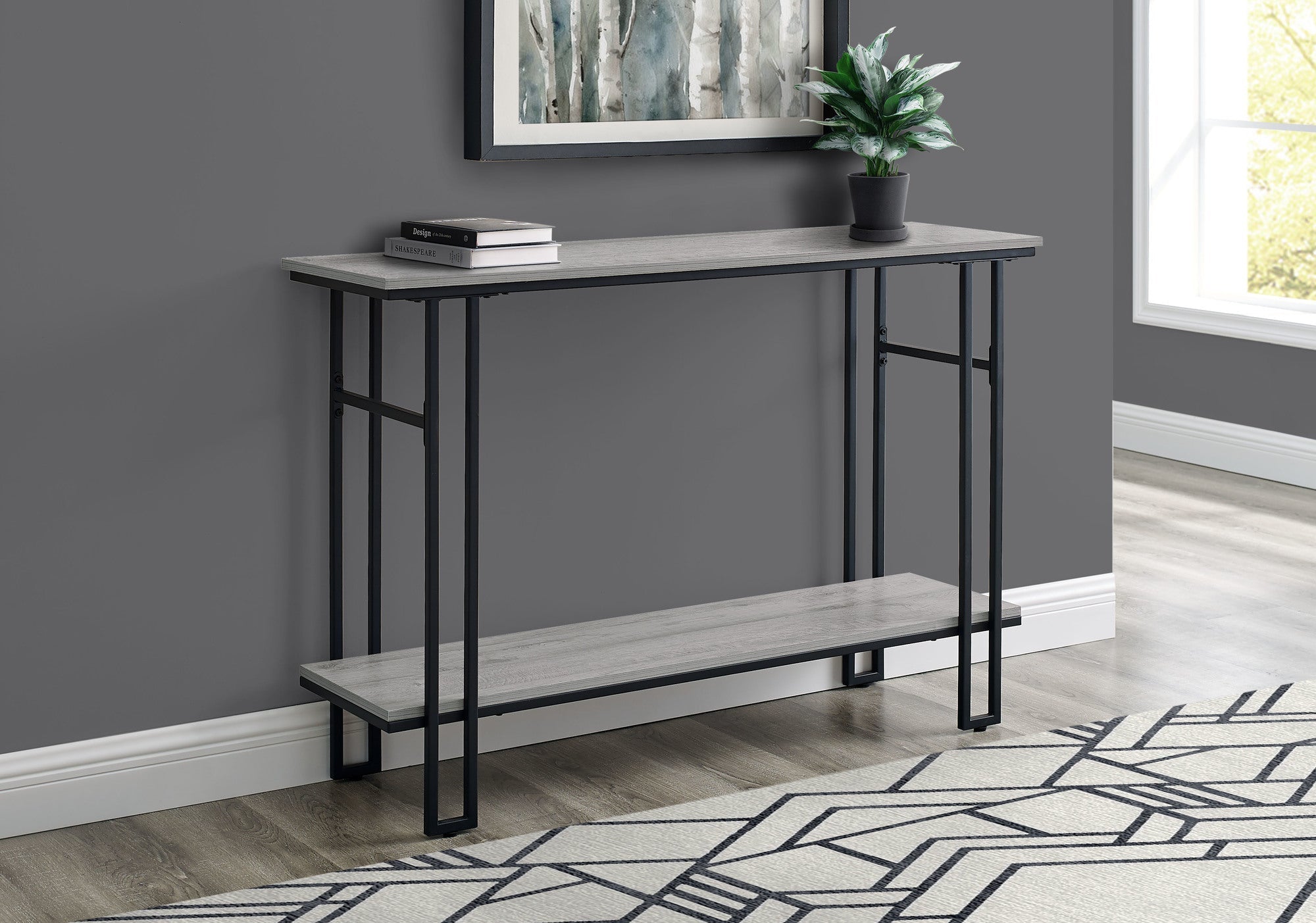 Monarch Specialties I 3576 Table D'appoint, Console, Entrée, Étroit, Sofa, Salon, Chambre À Coucher, Métal, Stratifié, Gris, Noir, Contemporain, Moderne - Simple Boutique