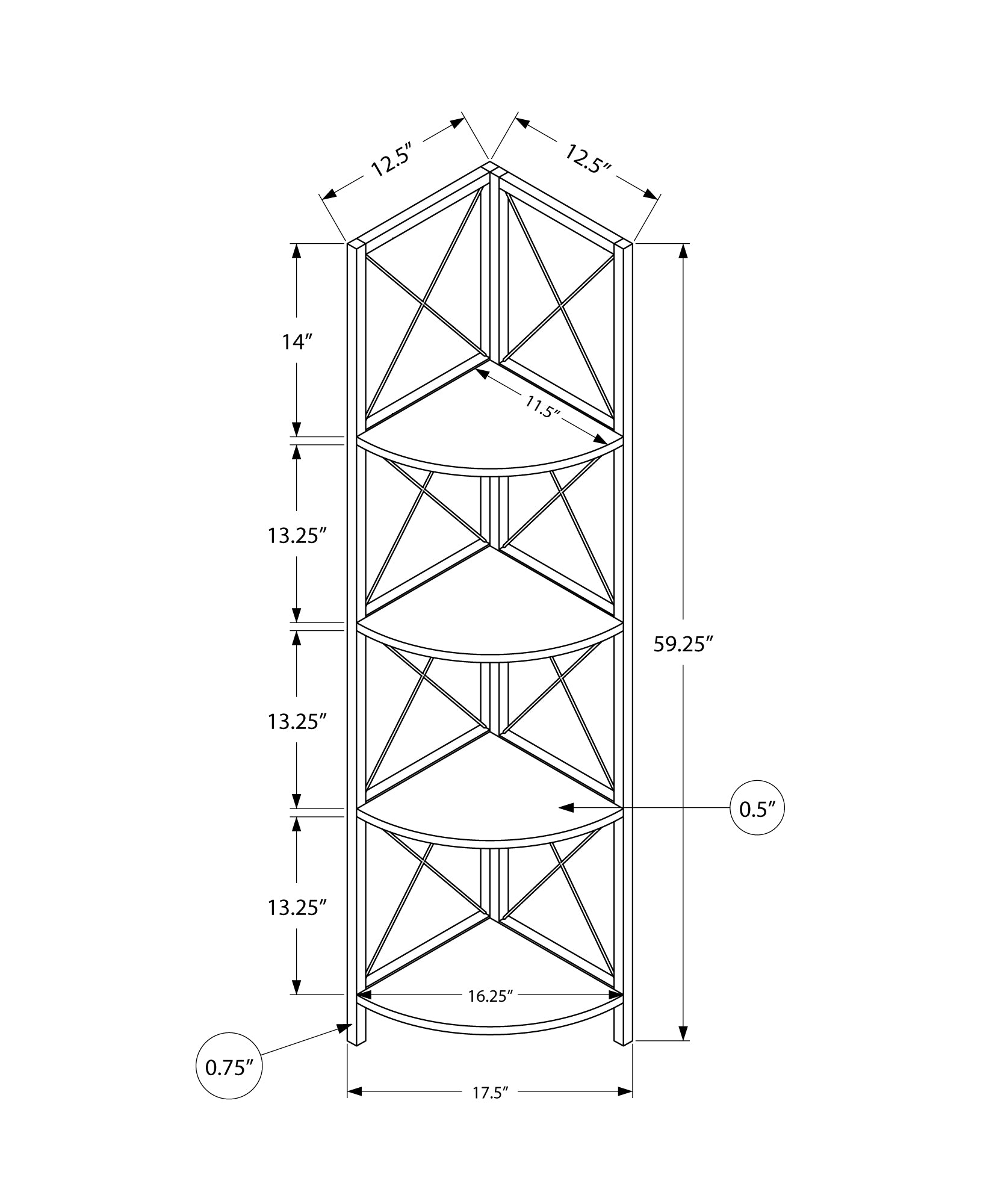 Monarch Specialties I 3645 Étagère À Livres, Étagère, Étagère, Coin, 4 Niveaux, 60"h, Bureau, Chambre À Coucher, Métal, Stratifié, Brun, Noir, Contemporain, Moderne - Simple Boutique