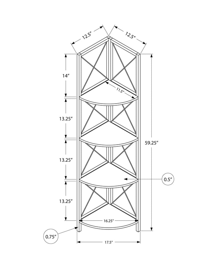 Monarch Specialties I 3649 Étagère À Livres, Étagère, Étagère, Coin, 4 Niveaux, 60"h, Bureau, Chambre À Coucher, Métal, Stratifié, Noir, Contemporain, Moderne - Simple Boutique