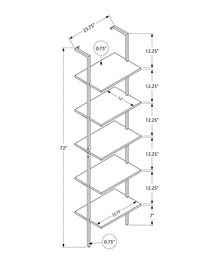 Monarch Specialties I 3685 Étagère À Livres, Étagère, Étagère, Échelle, 5 Niveaux, 72"h, Bureau, Chambre À Coucher, Métal, Stratifié, Aspect Marbre Blanc, Noir, Contemporain, Moderne - Simple Boutique