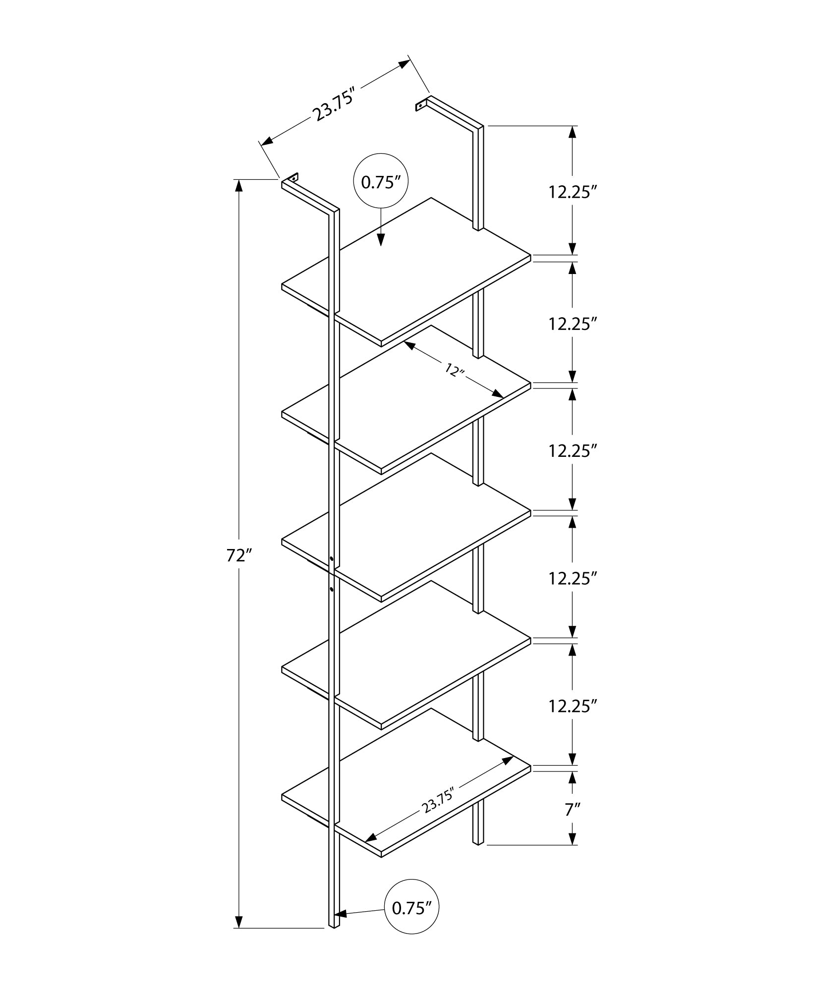 Monarch Specialties I 3687 Étagère À Livres, Étagère, Étagère, Échelle, 5 Niveaux, 72"h, Bureau, Chambre À Coucher, Métal, Stratifié, Blanc, Contemporain, Moderne - Simple Boutique