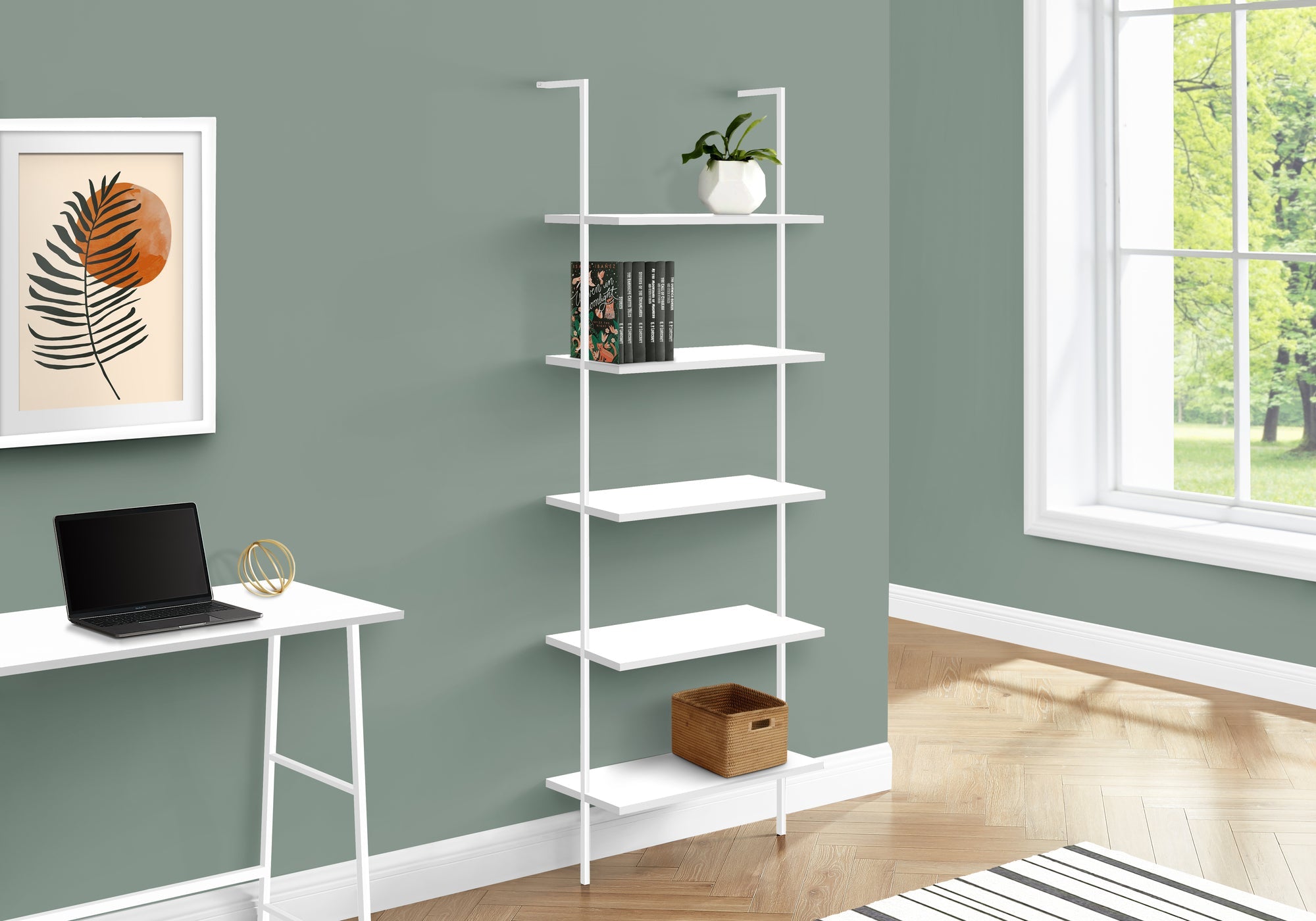 Monarch Specialties I 3687 Étagère À Livres, Étagère, Étagère, Échelle, 5 Niveaux, 72"h, Bureau, Chambre À Coucher, Métal, Stratifié, Blanc, Contemporain, Moderne - Simple Boutique