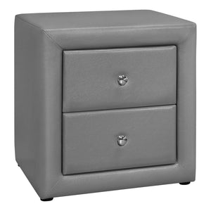 Monarch Specialties I 5602 Accessoire De Chambre, Table De Nuit, Bout, Côté, Lampe, Tiroir De Rangement, Chambre À Coucher, Rembourré, Pu D'aspect Cuir, Gris, Transitionnel - Simple Boutique