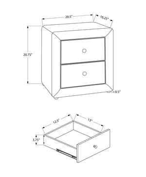 Monarch Specialties I 5602 Accessoire De Chambre, Table De Nuit, Bout, Côté, Lampe, Tiroir De Rangement, Chambre À Coucher, Rembourré, Pu D'aspect Cuir, Gris, Transitionnel - Simple Boutique