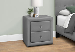 Monarch Specialties I 5602 Accessoire De Chambre, Table De Nuit, Bout, Côté, Lampe, Tiroir De Rangement, Chambre À Coucher, Rembourré, Pu D'aspect Cuir, Gris, Transitionnel - Simple Boutique